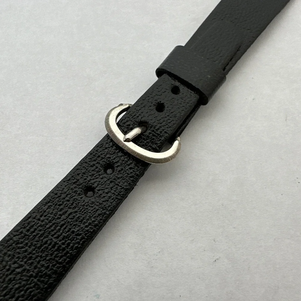 Caravelle Vintage Black Leather Watch Strap Silver Tone Buckle Replacement Band